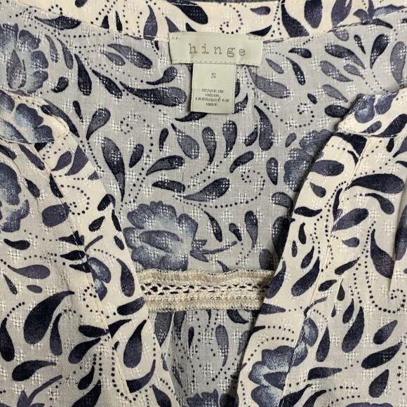 Hinge Airy Top Viscose Floral Women S Long Sleeve Pullover Notch V Neckline - Picture 6 of 13